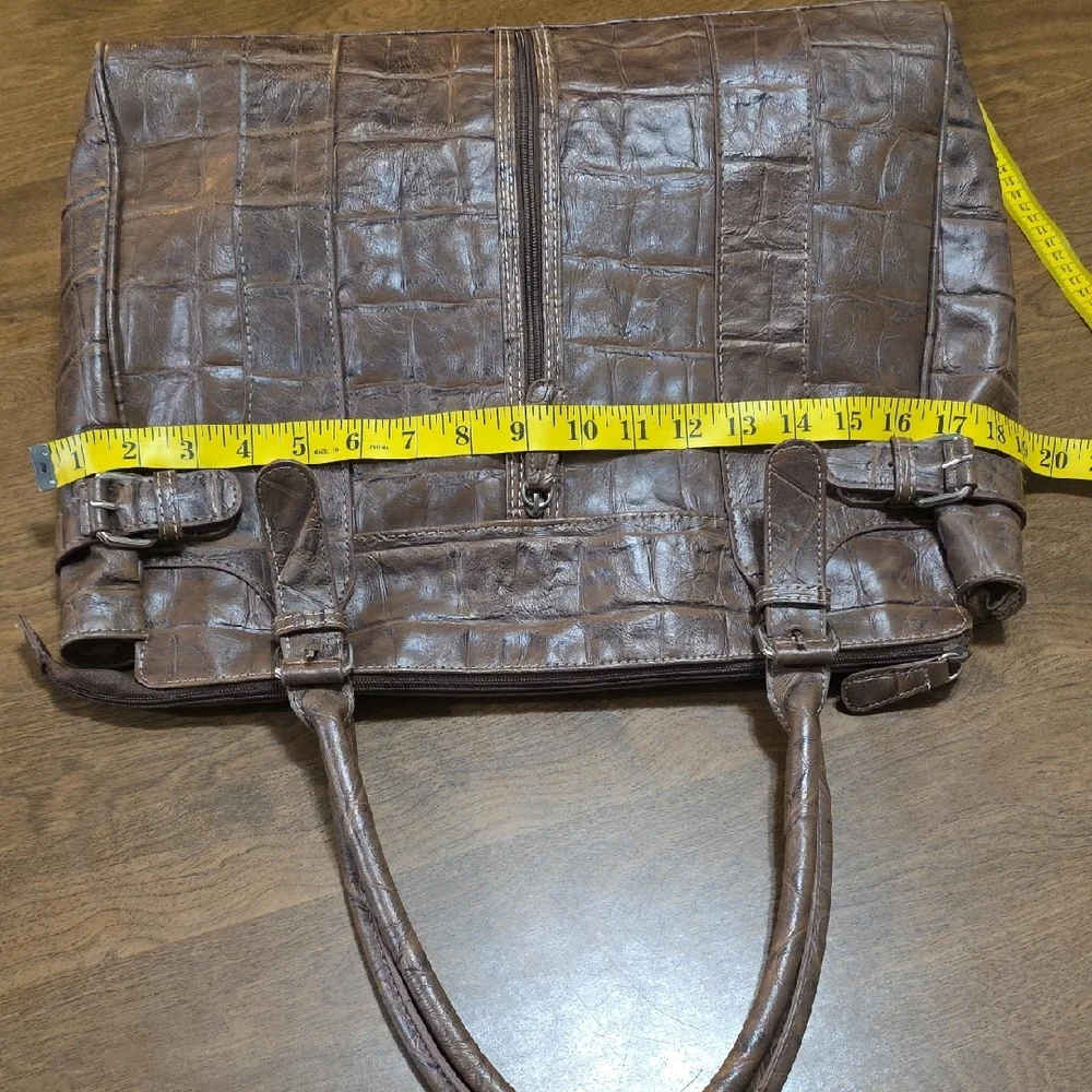 Multisac Brown Crocodile Embossed Handbag Large Size‎ Multipockets